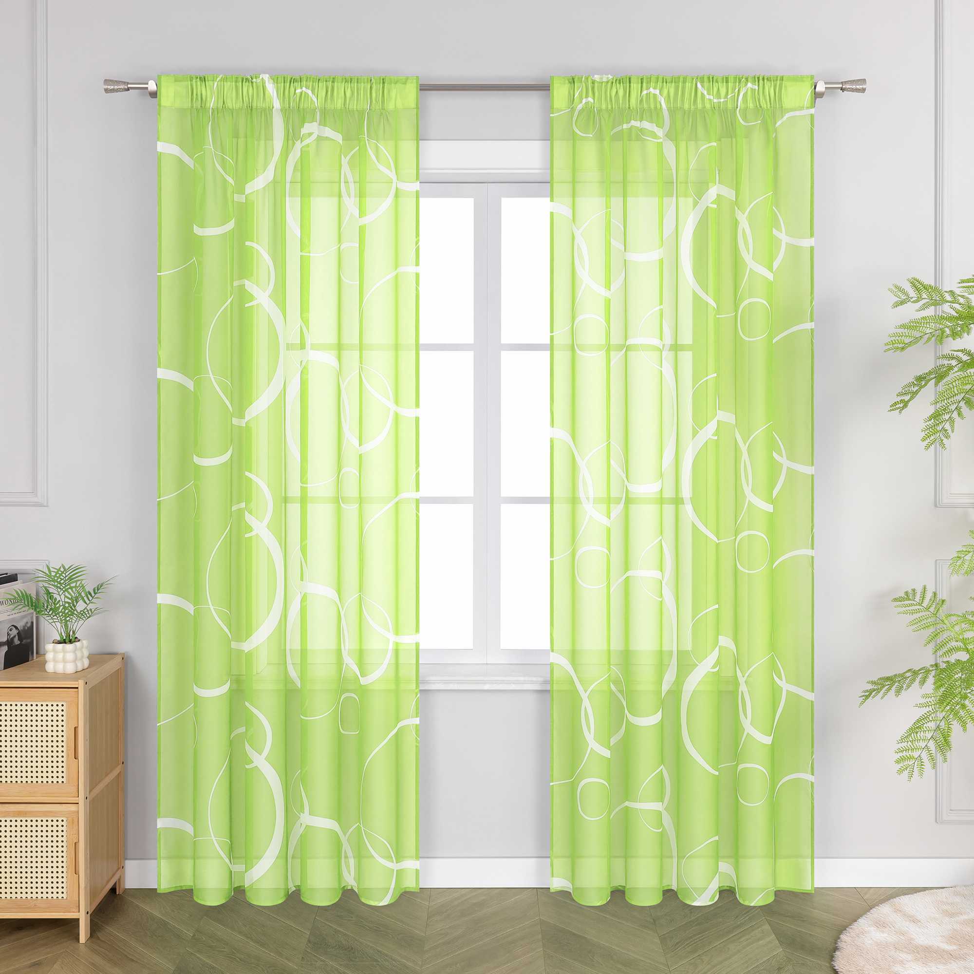 Curtain with White Circle Pattern & Drawstring (1 Piece) - Brown, W x H 140 x 175cm