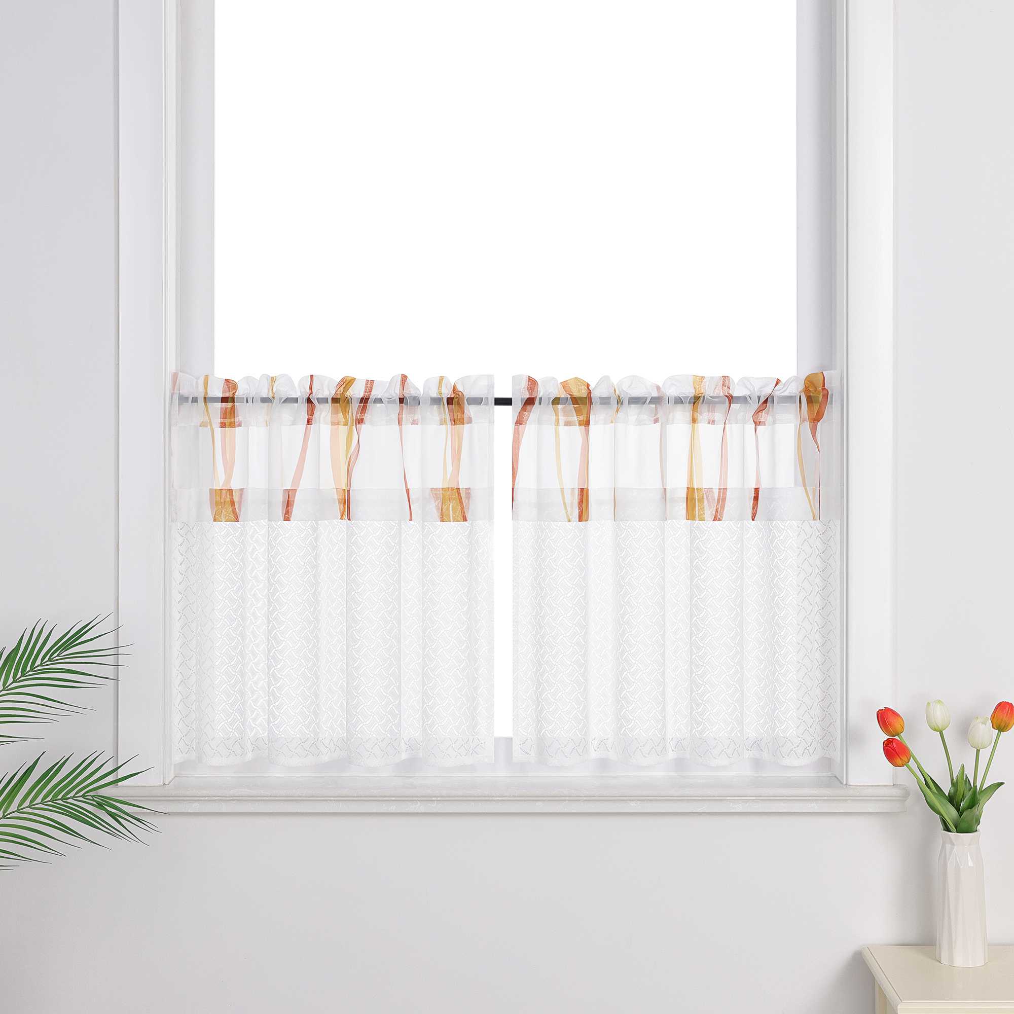 Cafe Curtain with Fine Line Pattern Set of 2 - floral, H x W 120 x 125cm