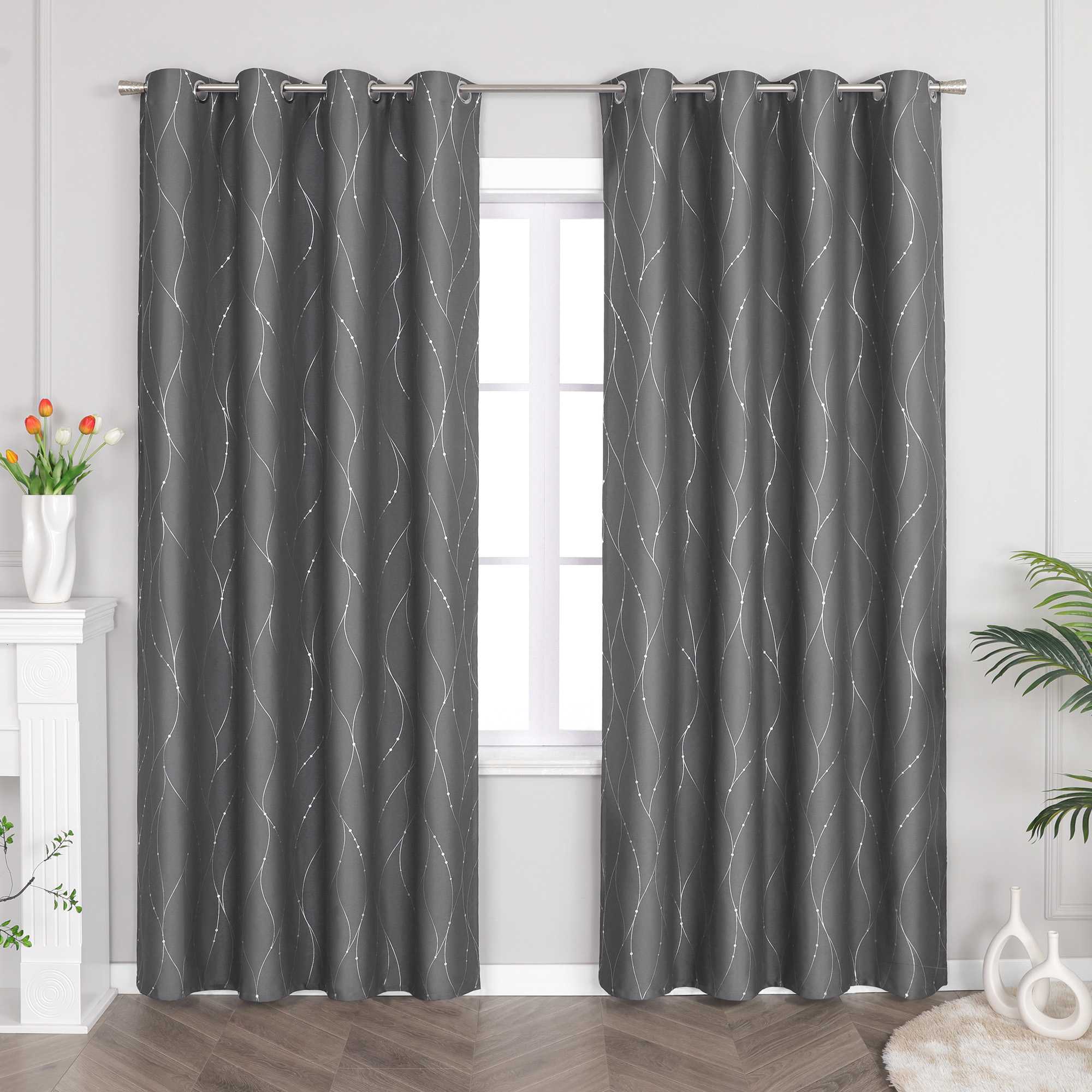 Blackout Grommet Curtain with Silver Accents - Blue, H x W 245 x 140 cm