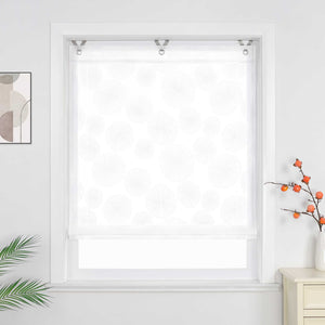 Roman Shade with V-Shaped Tabs Sheer Pilea Peperomioides Pattern 1 Piece - White, W x H 45 x 130cm