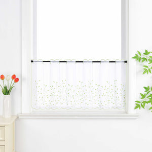 Cafe Curtain with Floral Embroidery/ Voile with Eyelet Header Country Style 1 Piece - Green, H x W 45 x 120cm