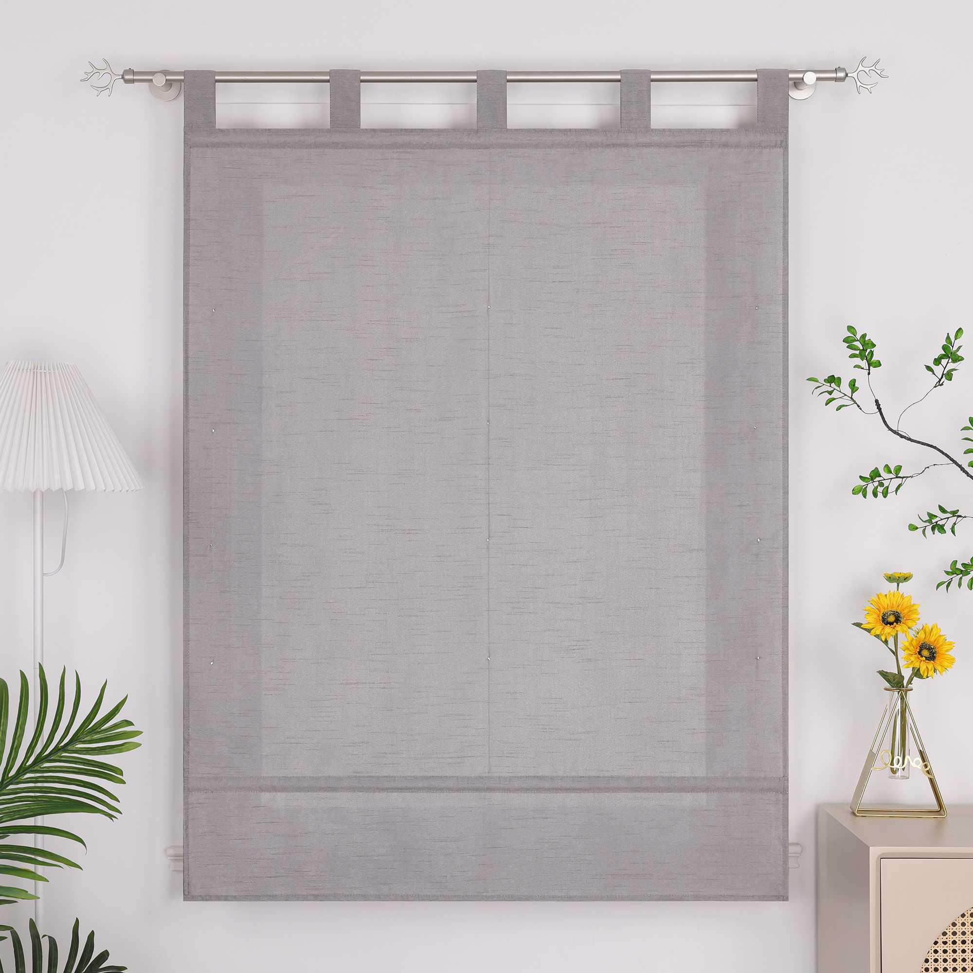 Roman Shade with Tab-Top Hanging Kitchen Curtains 1 Piece - Brown, W x H 60 x 140cm