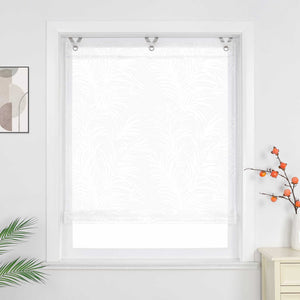Roman Shade with V-Shaped Tabs Sheer Burnout Technique Leaf Print 1 Piece - White, W x H 45 x 130cm