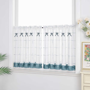 Cafe Curtains with Rod Pocket in Linen-Look Fabric with Ties 1 Piece - White, H x W 80 x 140cm