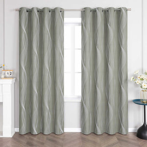Blackout Grommet Curtain Opaque Thermal with Water-Wave Pattern 1 Piece - Green, H x W 145 x 135cm