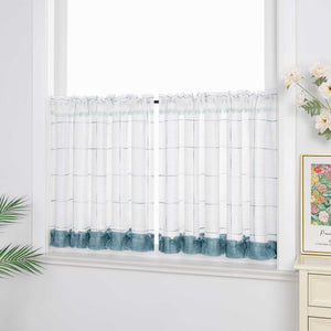 Cafe Curtains with Rod Pocket in Linen-Look Fabric with Ties 1 Piece - White, H x W 45 x 90cm
