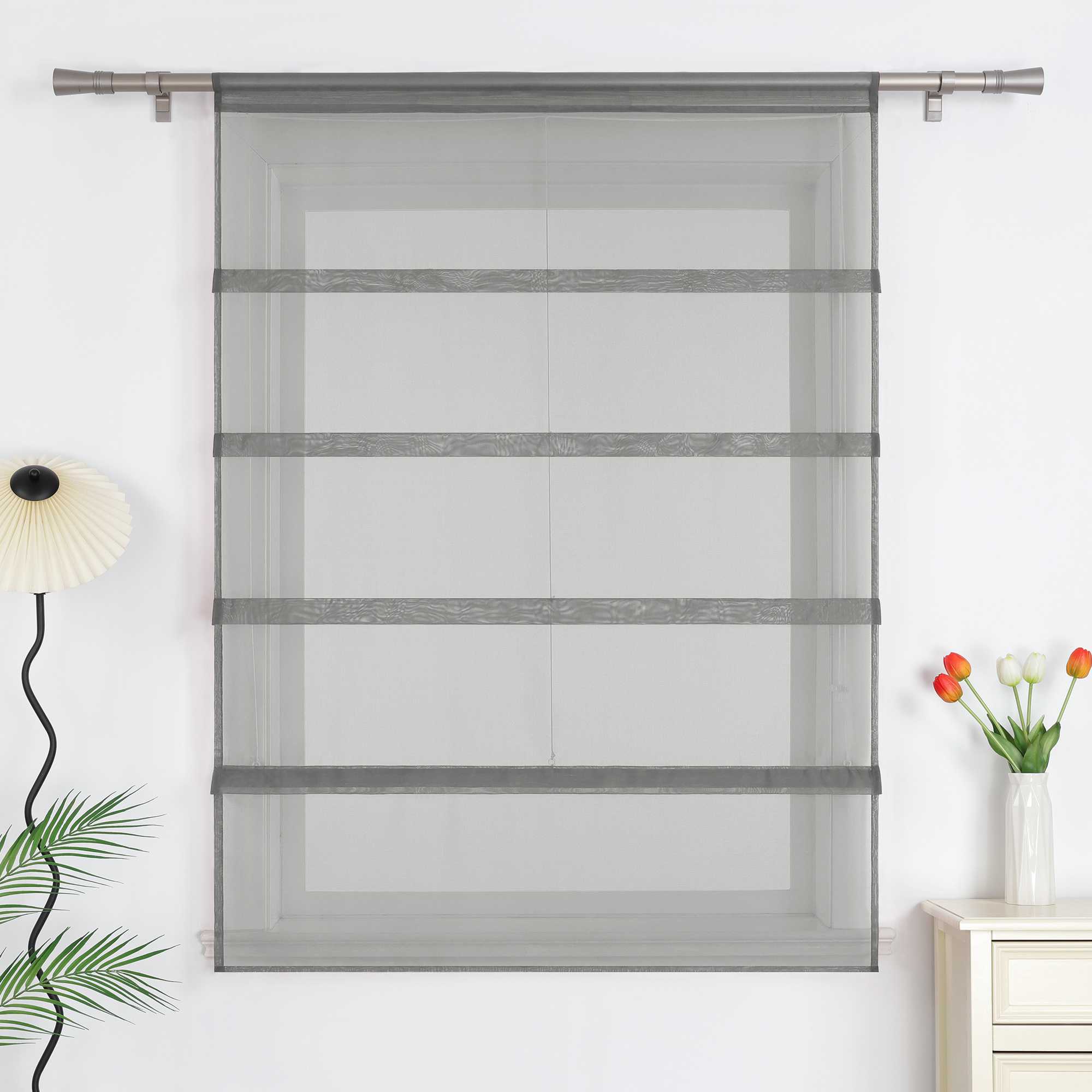 Roman Shade Voile for Kitchen Sheer 1 Piece - Gray, W x H 140 x 140cm