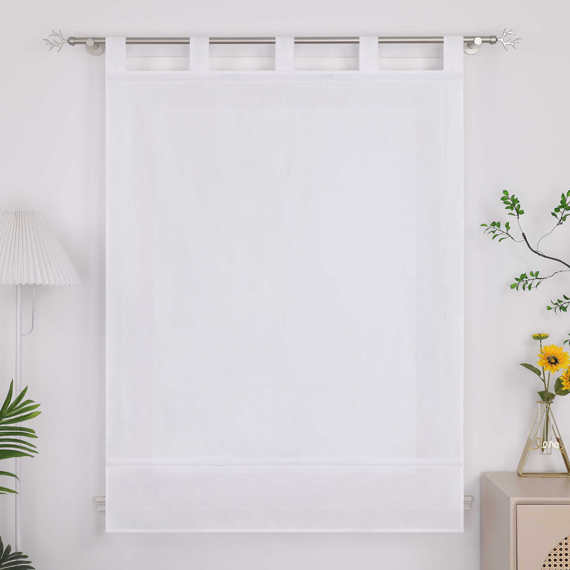 Roman Shade with Tab-Top Hanging Kitchen Curtains 1 Piece - White, W x H 80 x 140cm