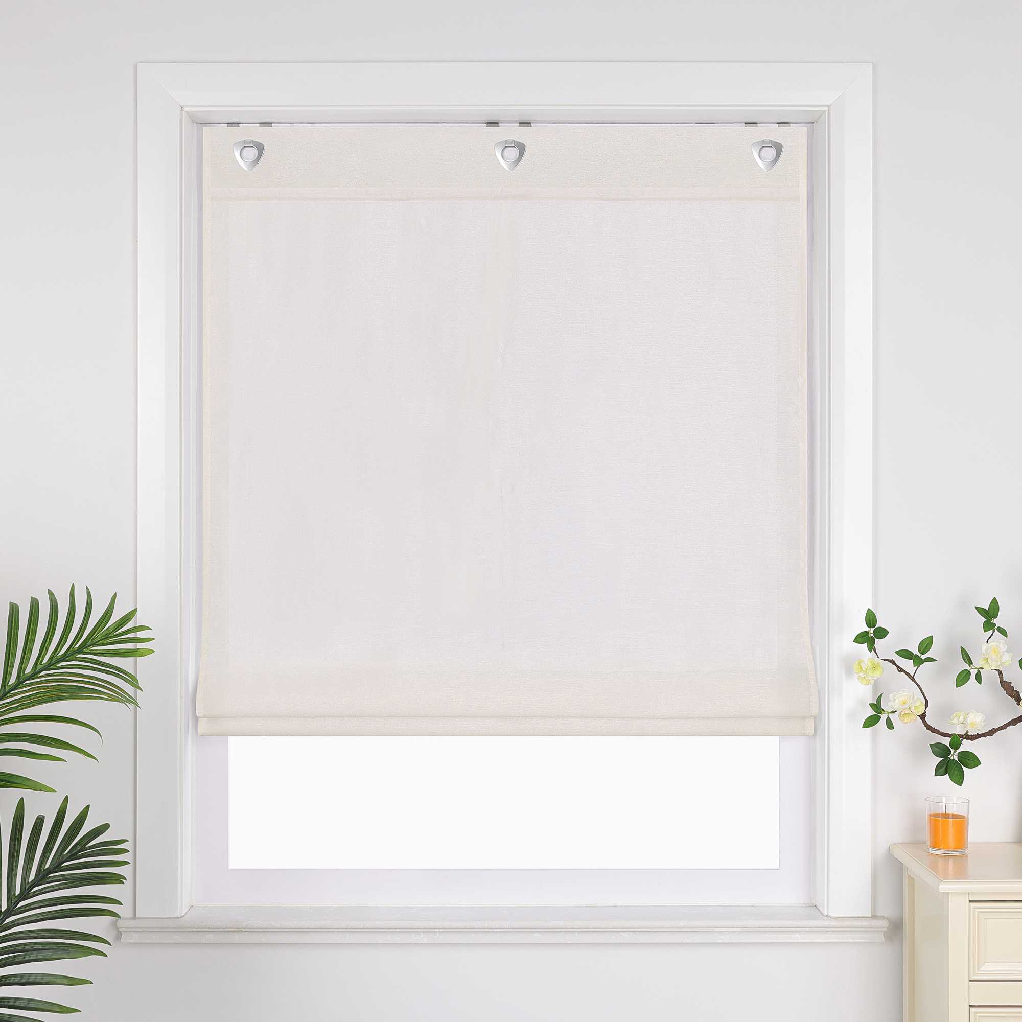 Roman Shade No-Drill Solid Color with Fine Stripes