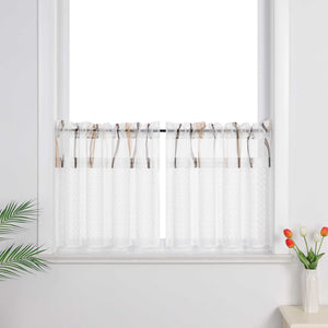 Cafe Curtain with Fine Line Pattern Set of 2 - Green, H x W 60 x 145cm