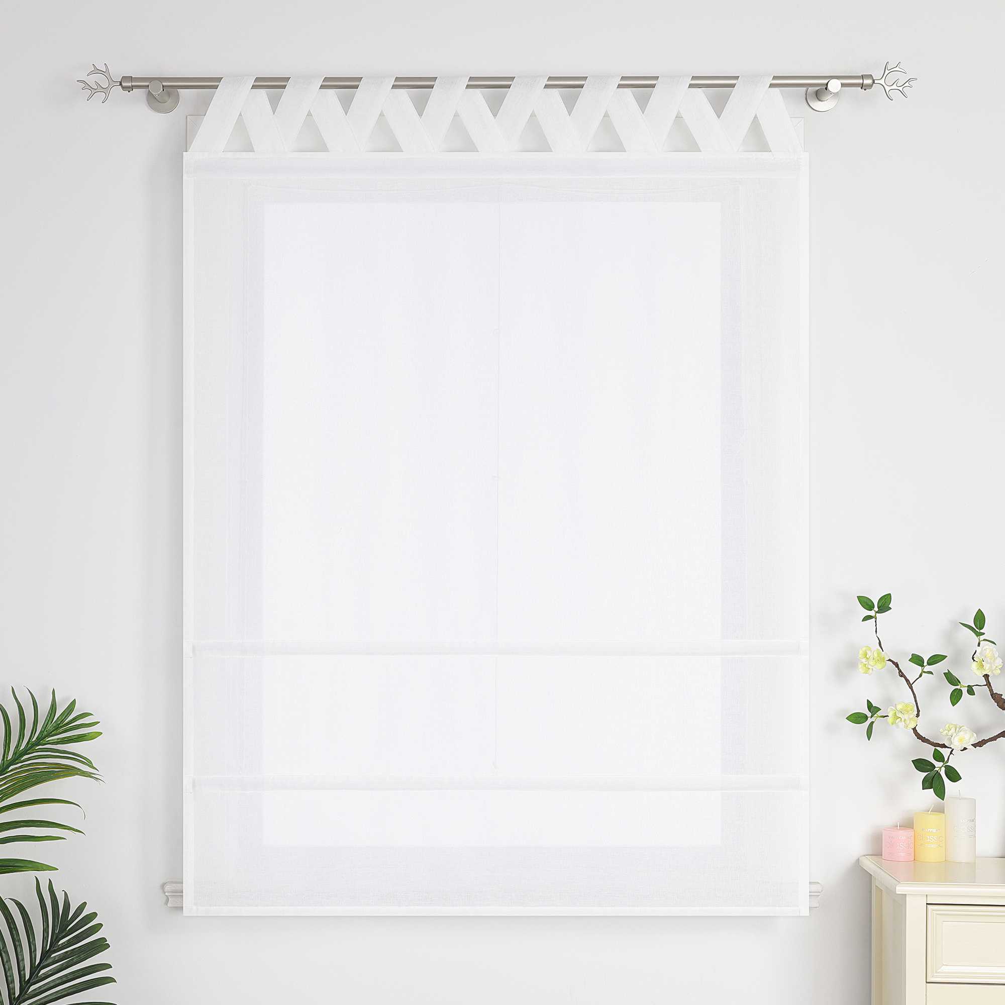 Delien White Roman Shade with Tab-Top Hanging - White, W x H 100 x 140cm