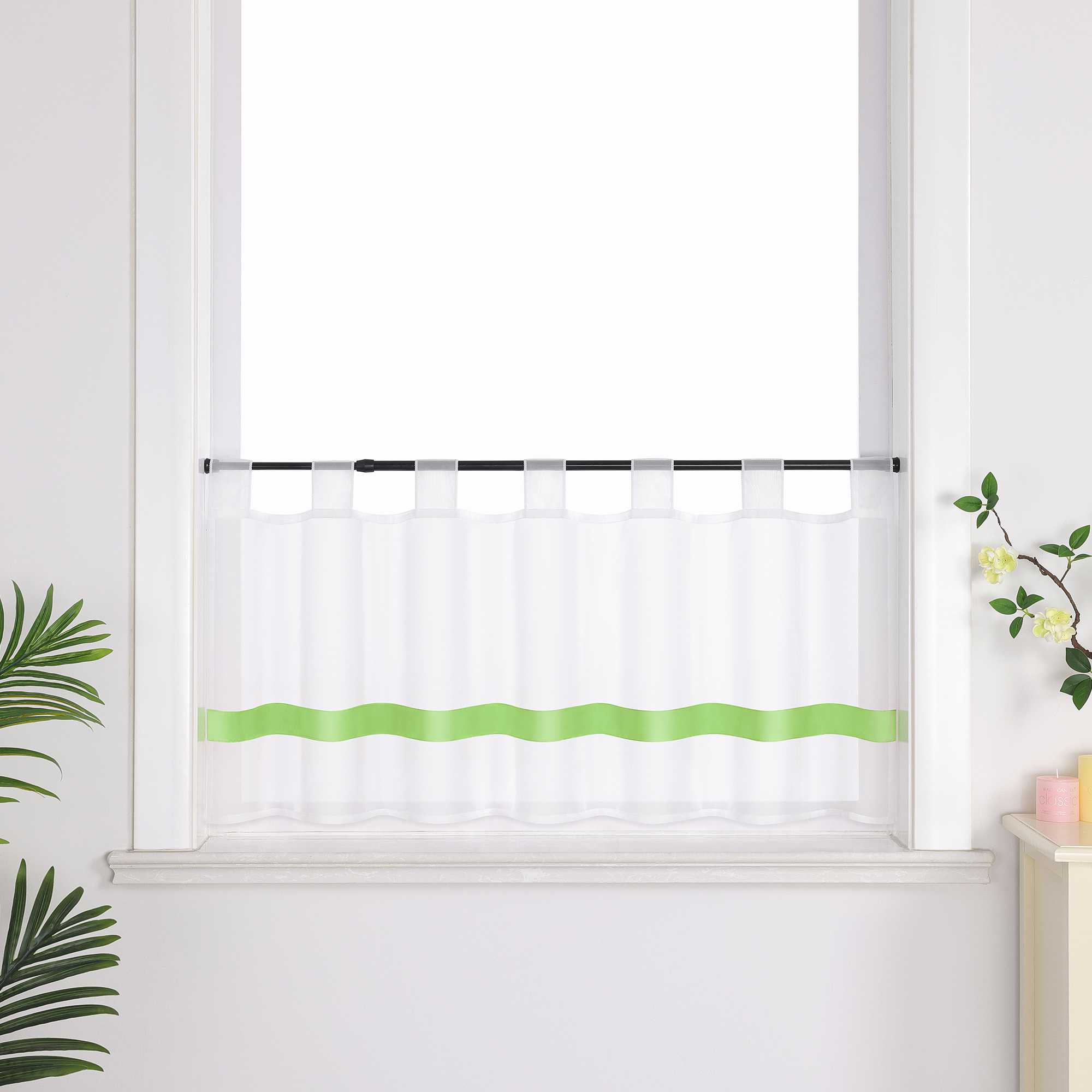 Cafe Curtain with Satin Ribbon Sheer 1 Piece