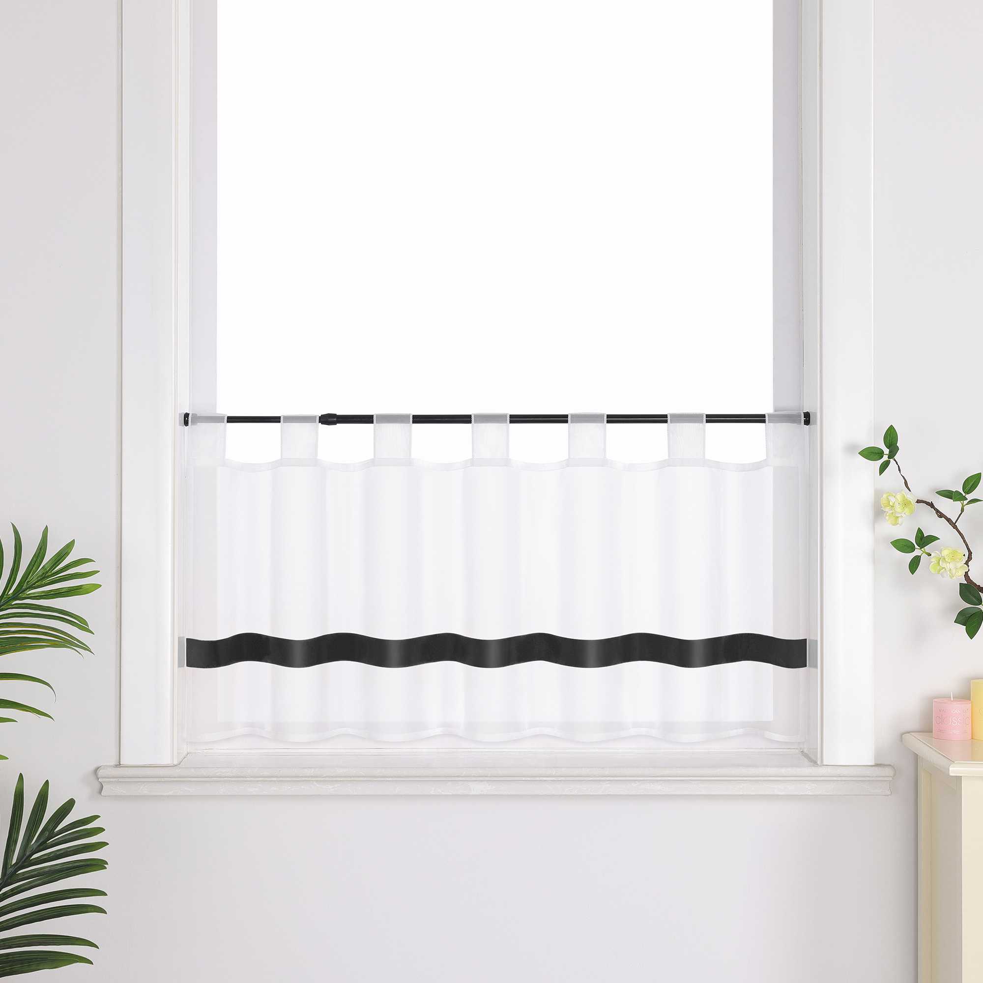 Cafe Curtain with Satin Ribbon Sheer 1 Piece