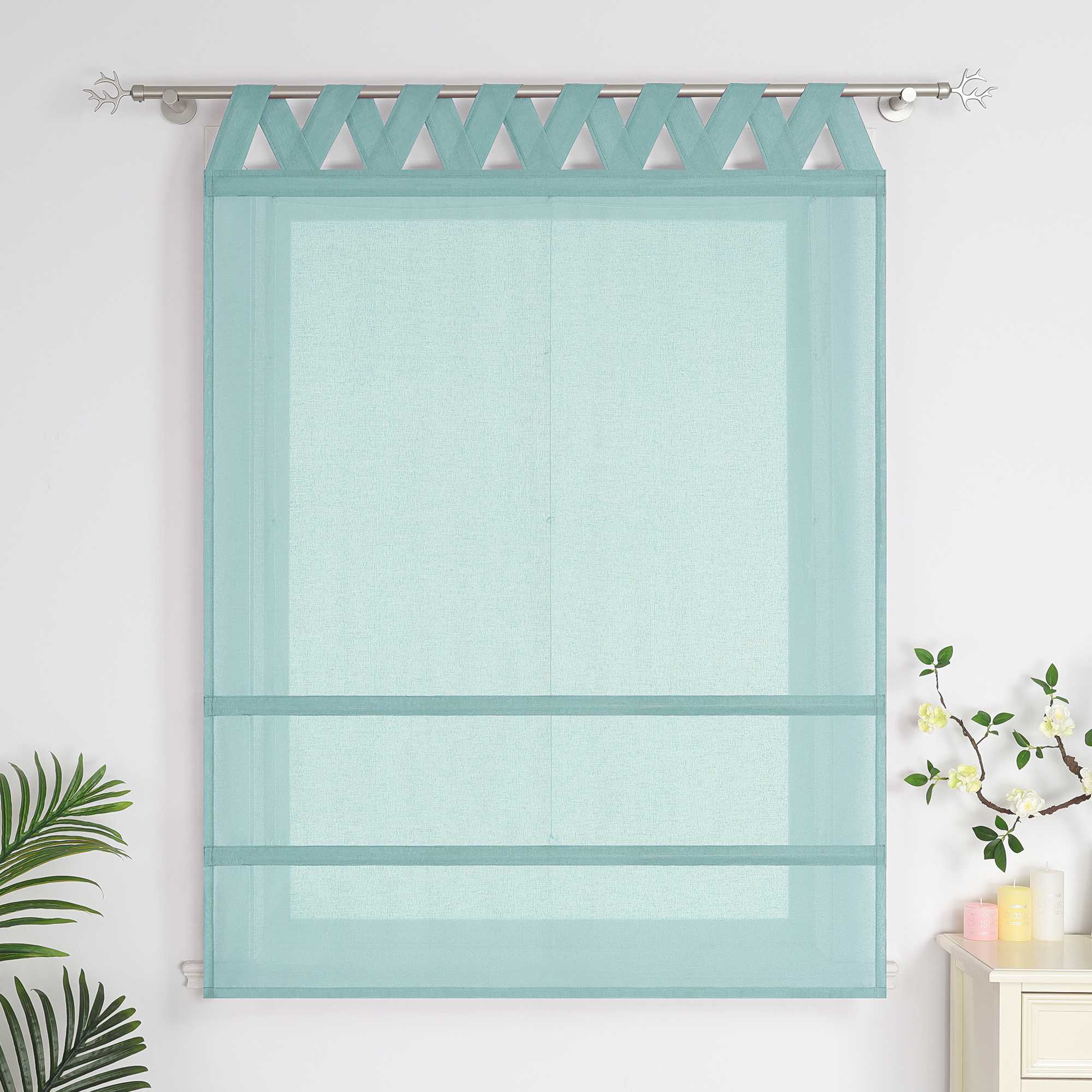 Delien White Roman Shade with Tab-Top Hanging