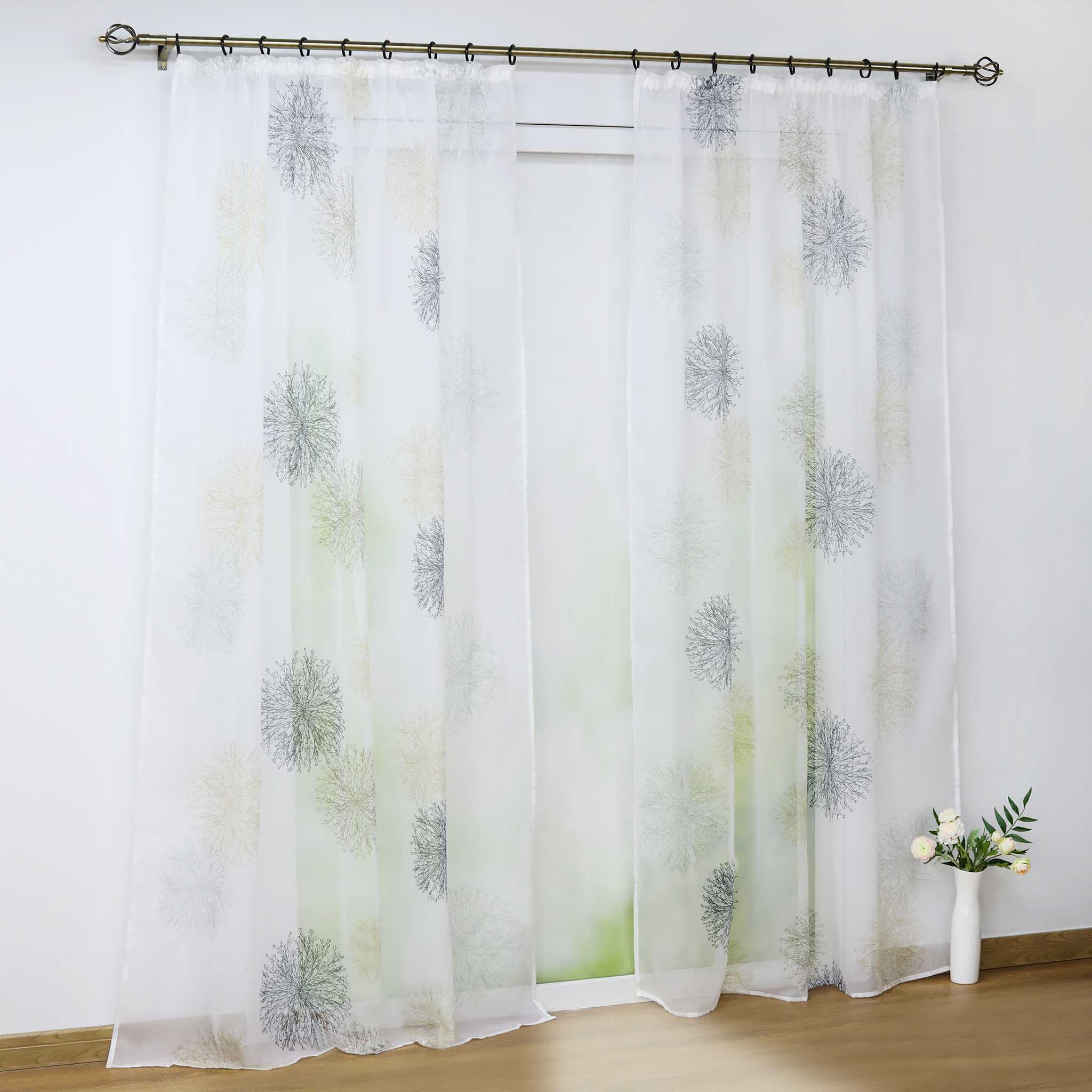 Curtain with Floral Pattern and Curtain Tape - Grommet Panel, Blue