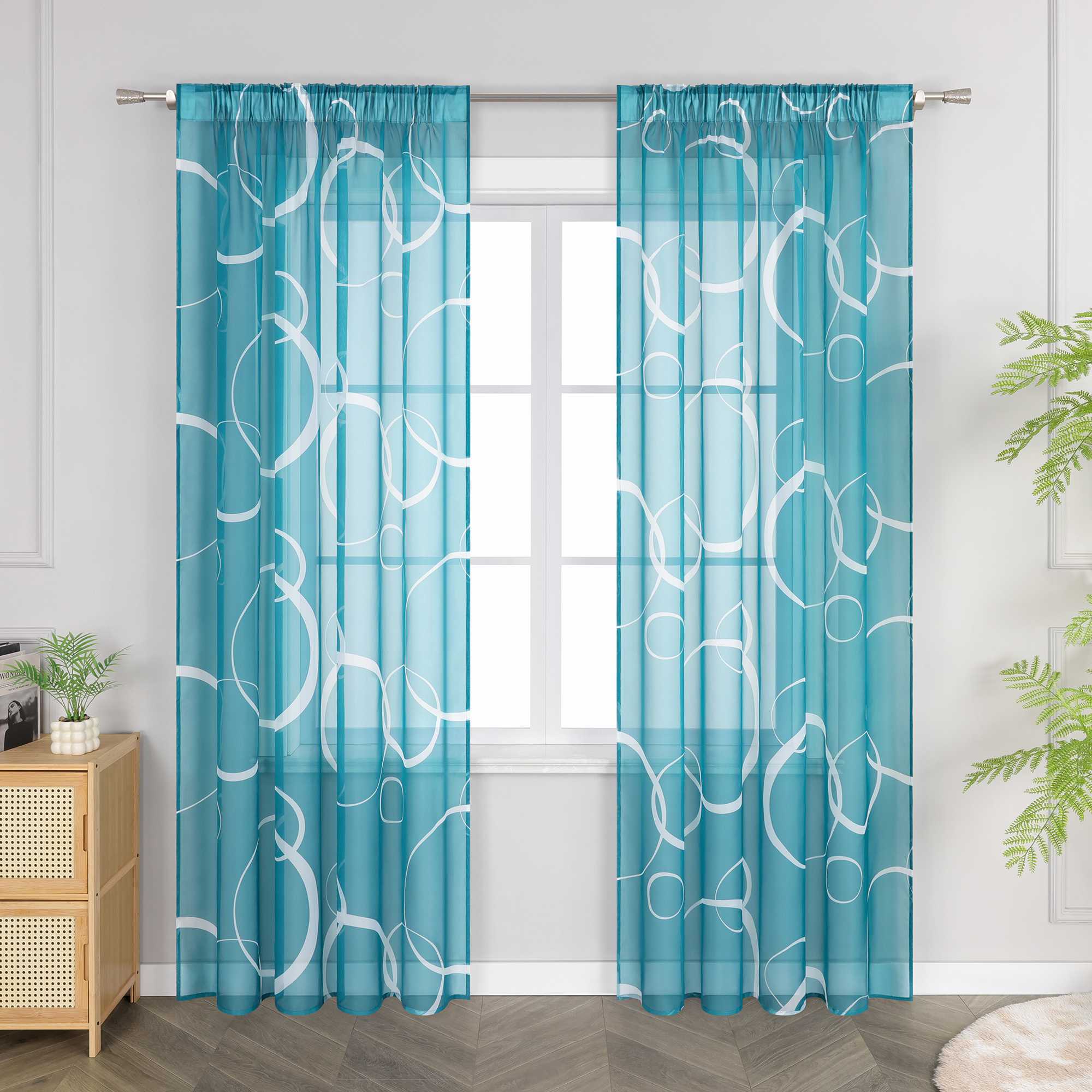 Curtain with White Circle Pattern & Drawstring (1 Piece)