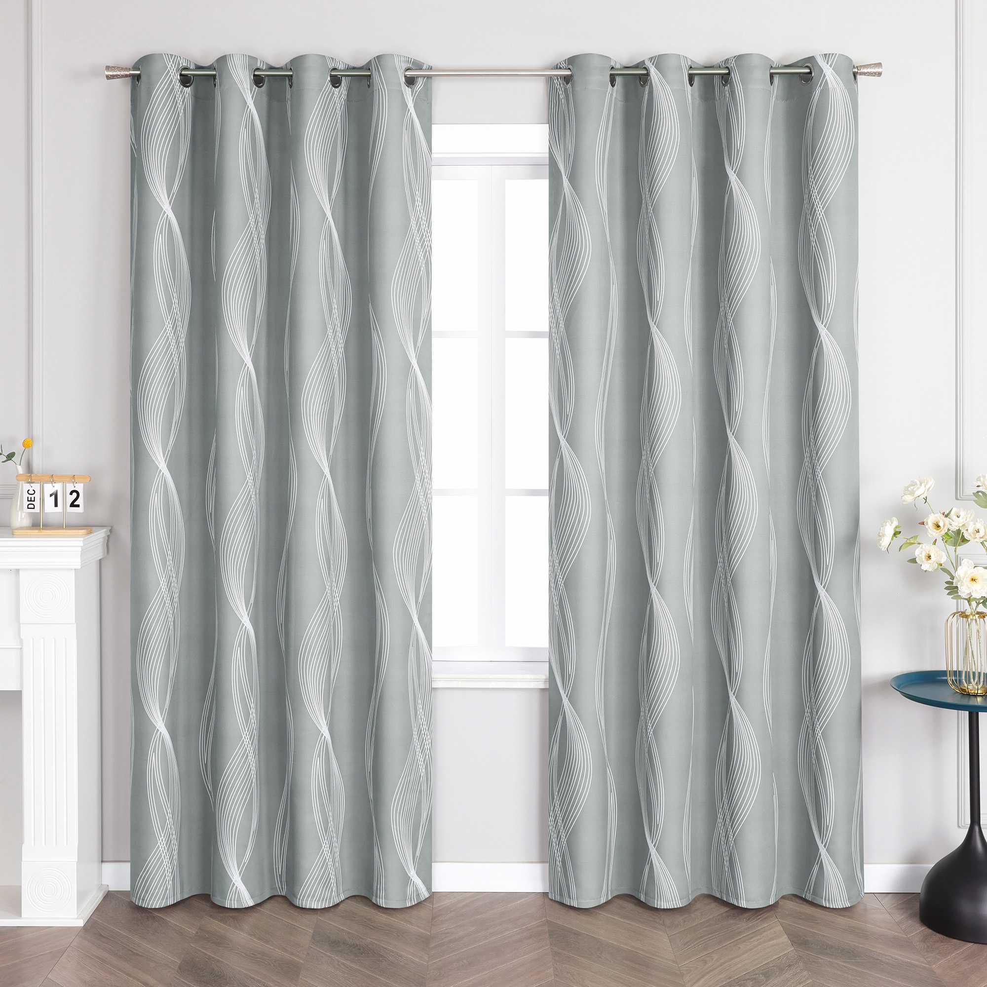 Blackout Grommet Curtain Opaque Thermal with Water-Wave Pattern 1 Piece