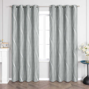 Blackout Grommet Curtain Opaque Thermal with Water-Wave Pattern 1 Piece