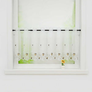 Cafe Curtain with Rose-Pattern Embroidery - White, H x W 30 x 90cm