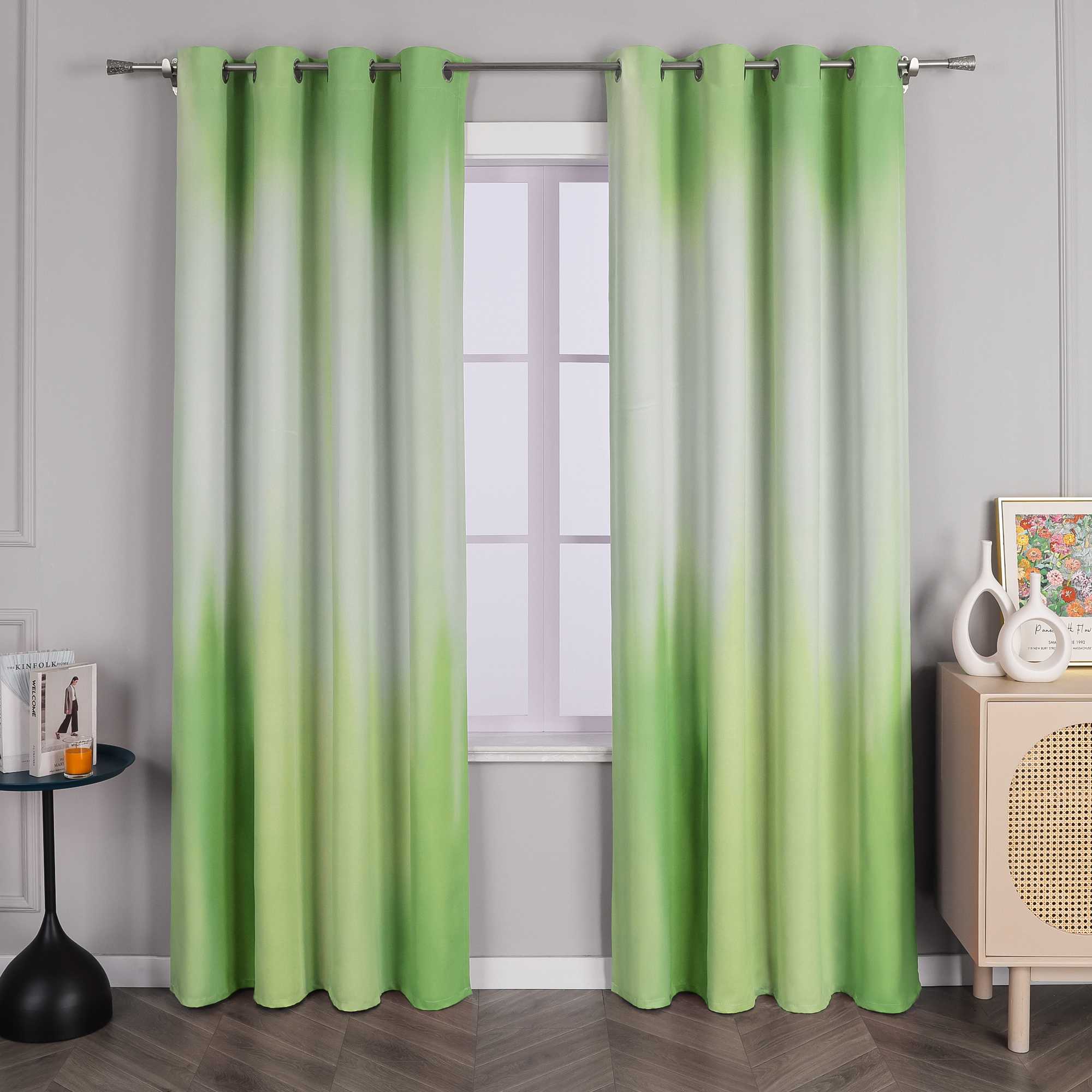 Blackout Curtain with Gradient Grommet Curtain Panel 1 Piece - Green, H x W 245 x 135cm