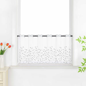 Cafe Curtain with Floral Embroidery/ Voile with Eyelet Header Country Style 1 Piece - Gray, H x W 45 x 120cm