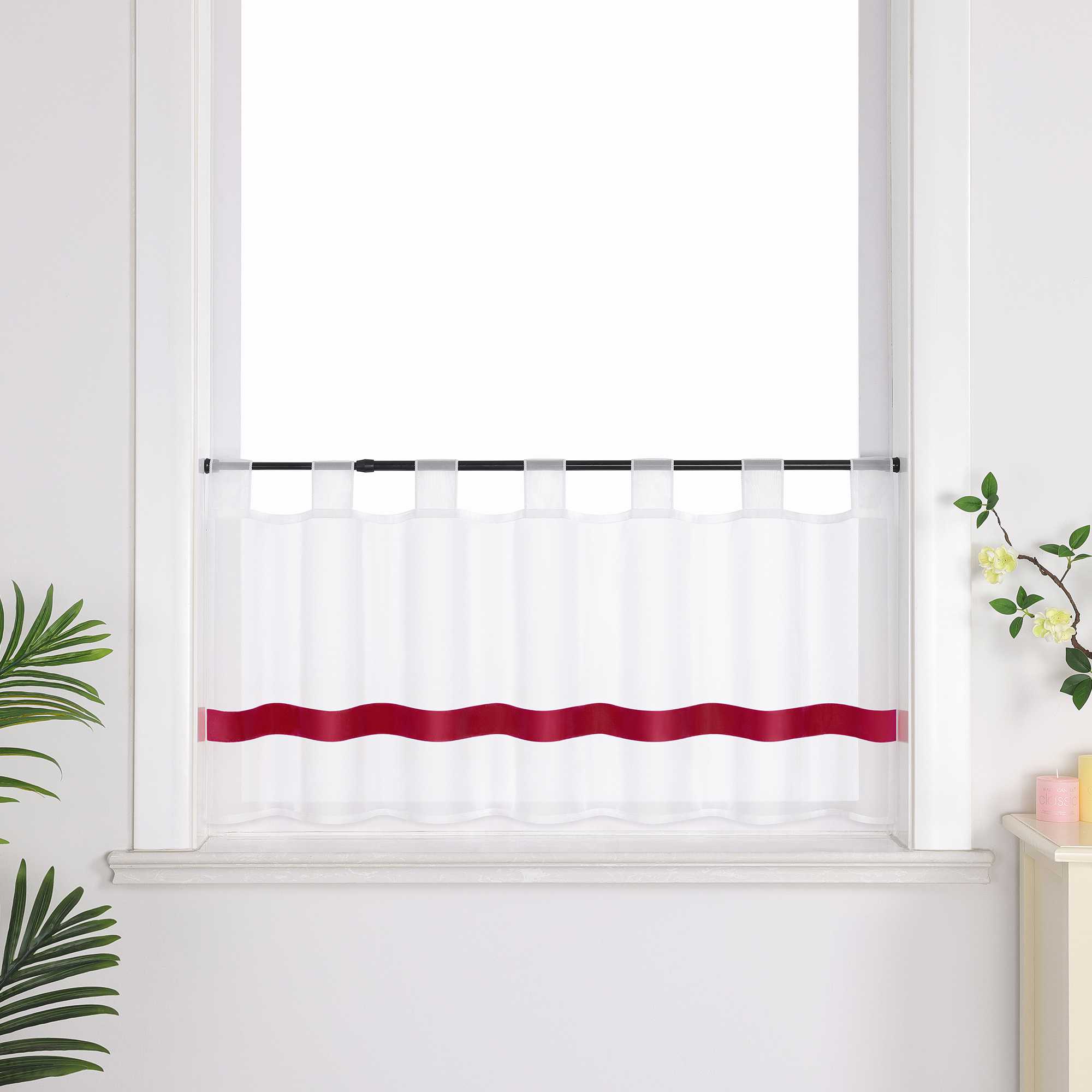 Cafe Curtain with Satin Ribbon Sheer 1 Piece