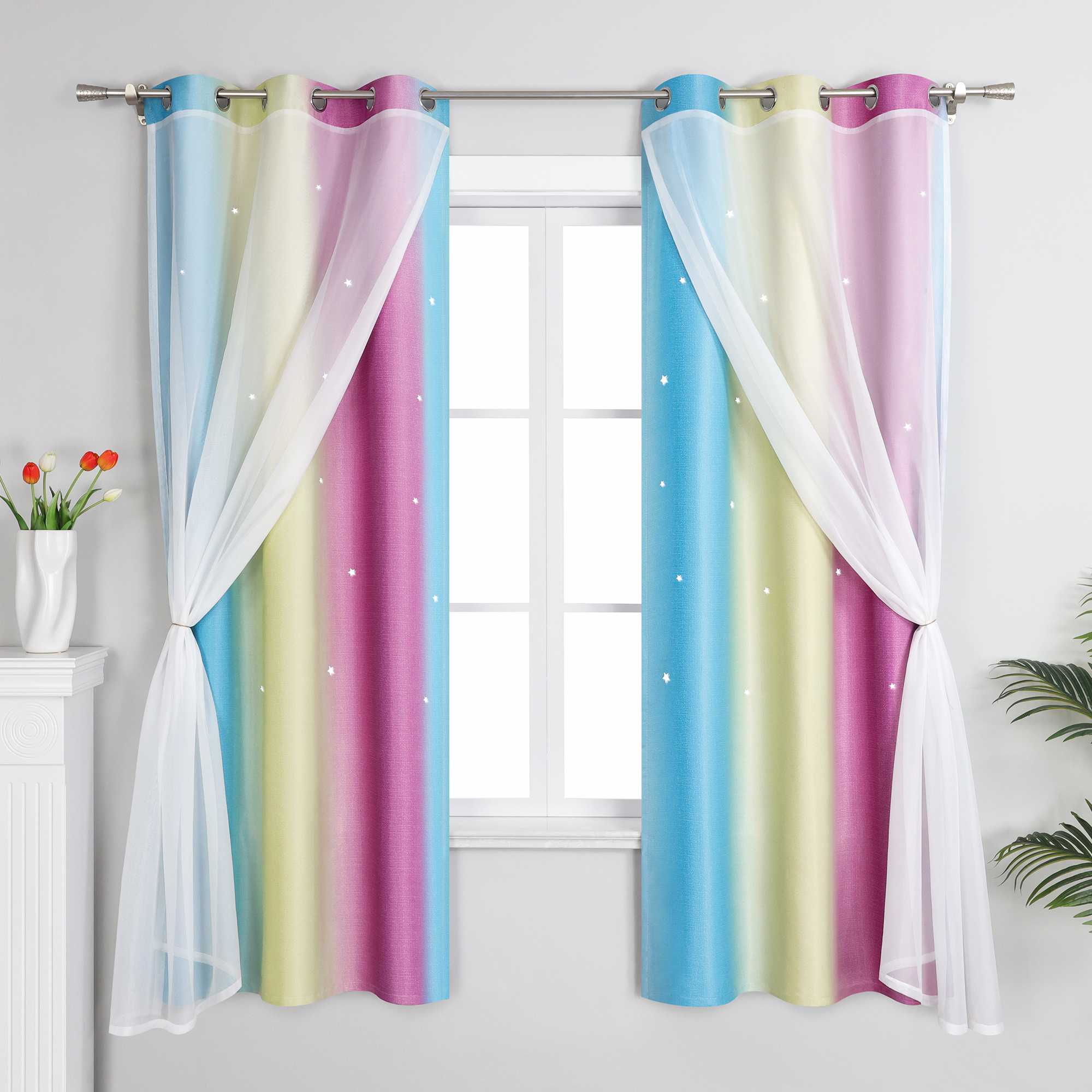 2-in-1 Curtain Children's Room with Stars 1 Piece - Green, W x H 132 x 210cm