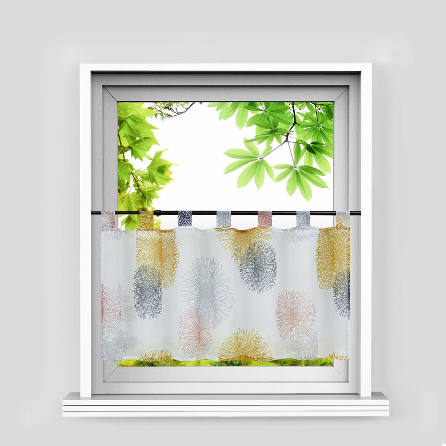 Cafe Curtain with Fireworks Pattern Light-Filtering 1 Piece - Yellow, H x W 45 x 90cm