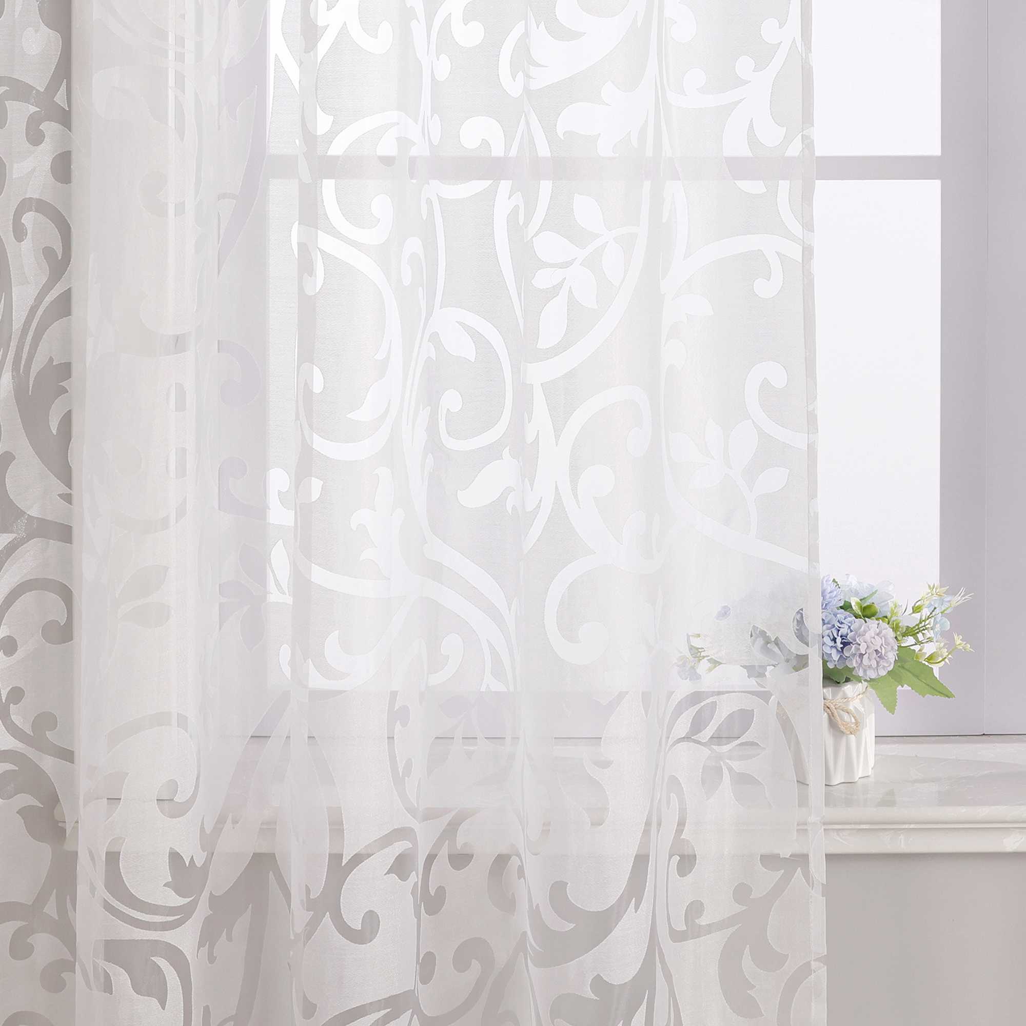 Curtains with Vine Pattern - White, Tab-Top Panel
