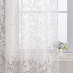 Curtains with Vine Pattern - White, Tab-Top Panel