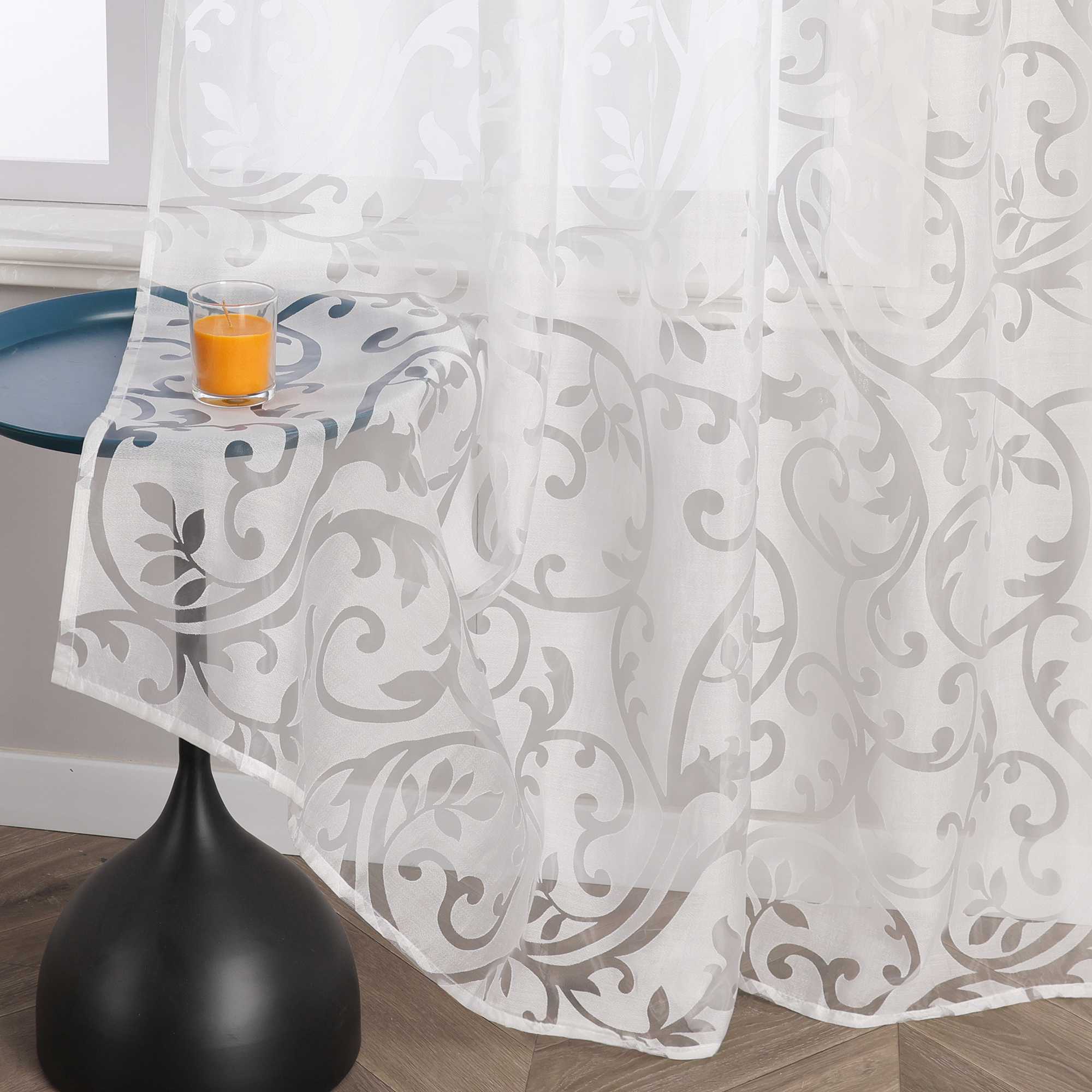 Curtains with Vine Pattern - White, Curtain-Tape Panel