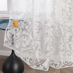Curtains with Vine Pattern - White, Curtain-Tape Panel