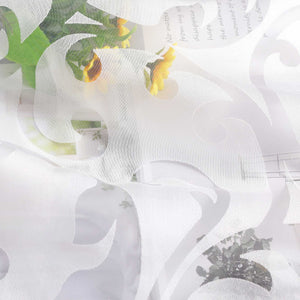 Roman Shade with V-Shaped Tabs Sheer Burnout Technique Floral Pattern 1 Piece - White, W x H 100 x 130cm
