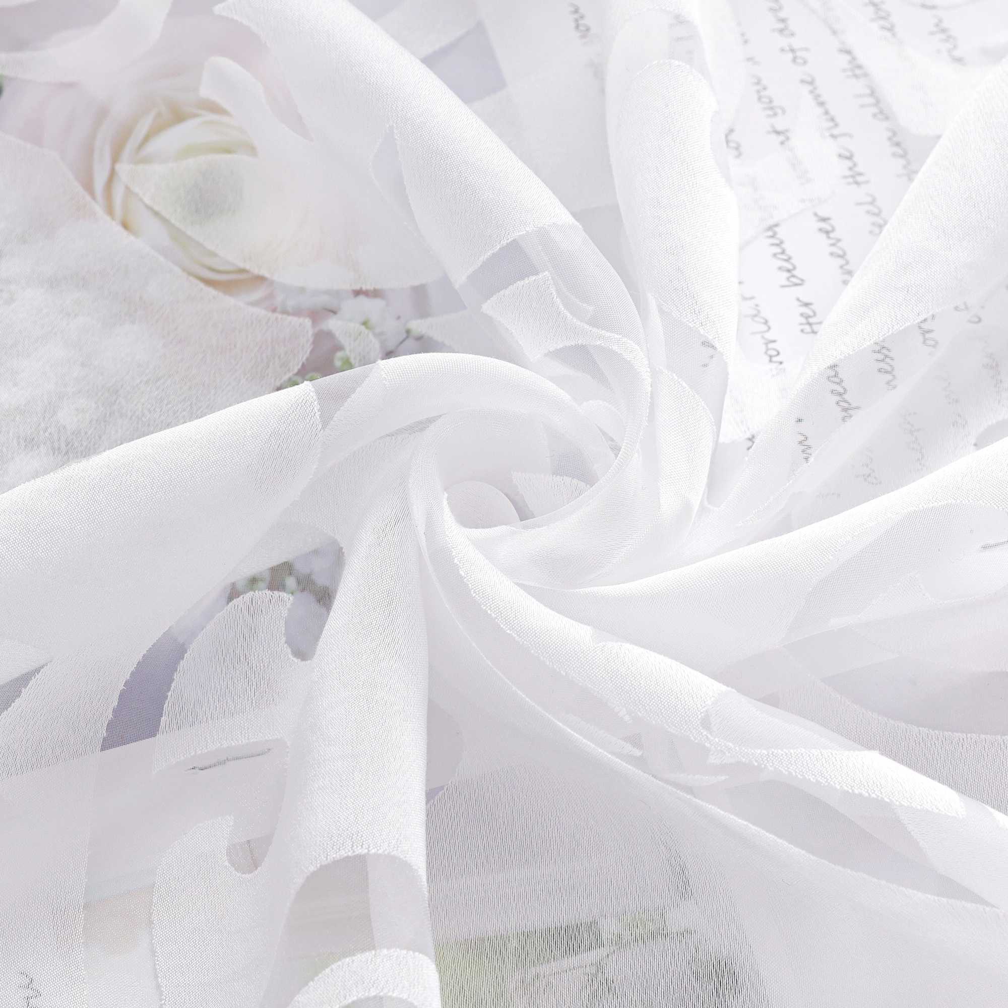 Roman Shade with V-Shaped Tabs Sheer Burnout Technique Floral Pattern 1 Piece - White, W x H 120 x 130cm
