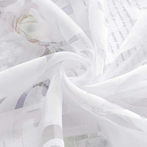 Roman Shade with V-Shaped Tabs Sheer Burnout Technique Floral Pattern 1 Piece - White, W x H 120 x 130cm