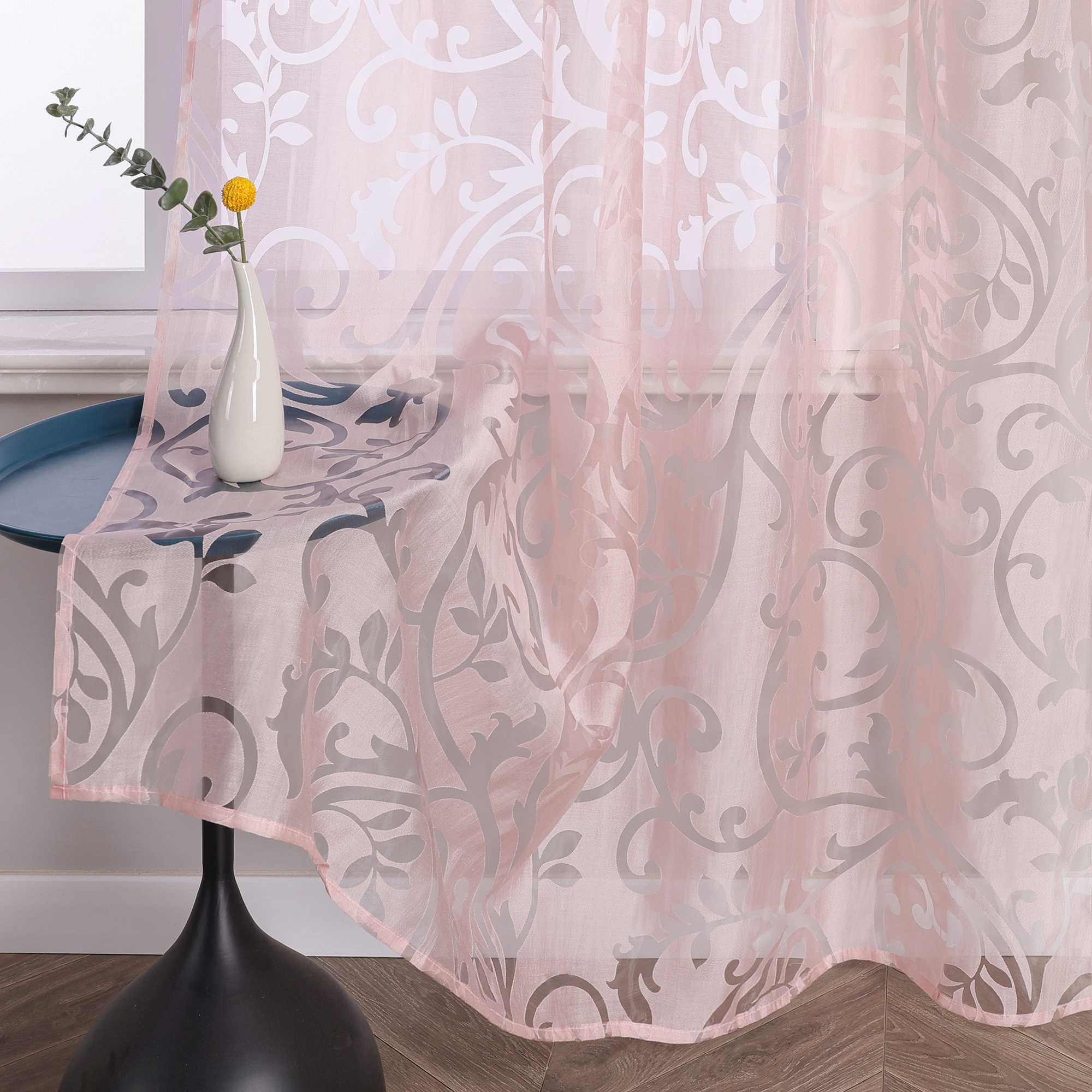 Curtains with Vine Pattern - Pink, Curtain-Tape Panel