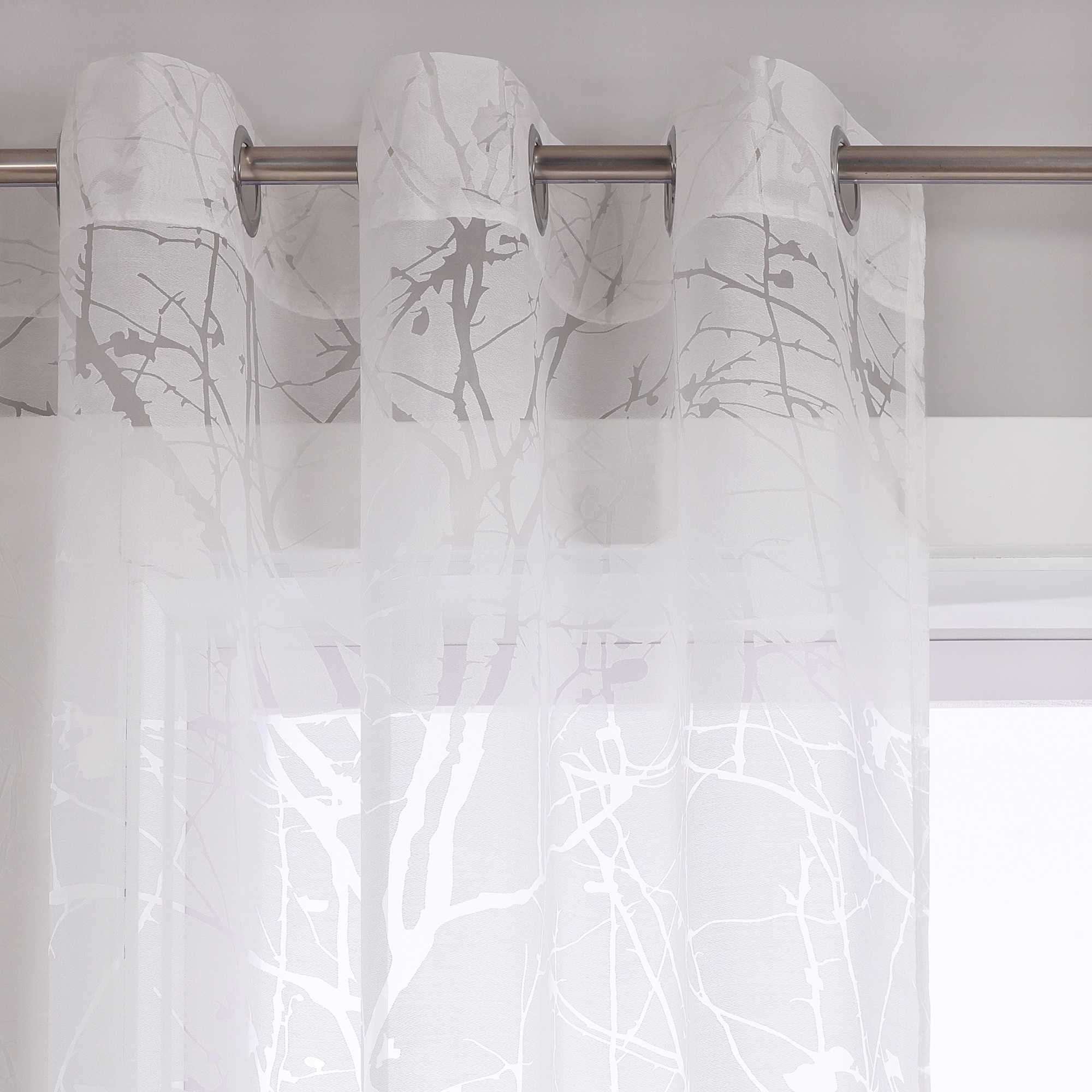Curtain with Floral Pattern Light-Filtering White 1 Piece