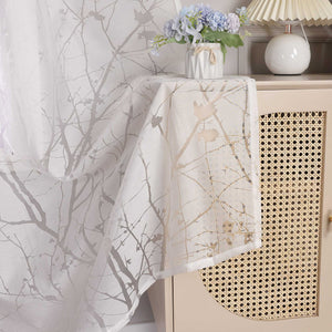 Curtain with Floral Pattern Light-Filtering White 1 Piece