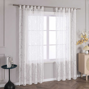 Curtain with Floral Pattern Light-Filtering White 1 Piece - Grommet Panel, White