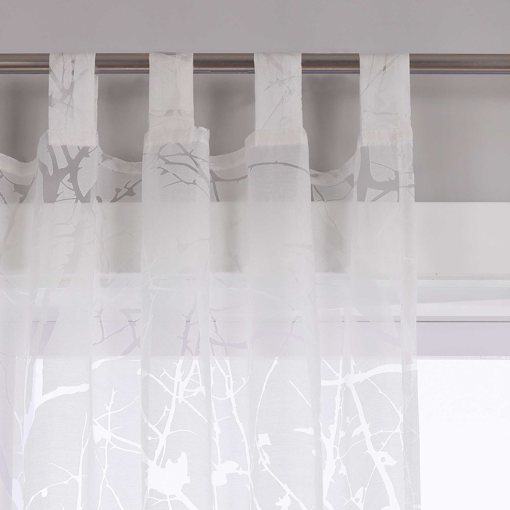 Curtain with Floral Pattern Light-Filtering White 1 Piece - Grommet Panel, White