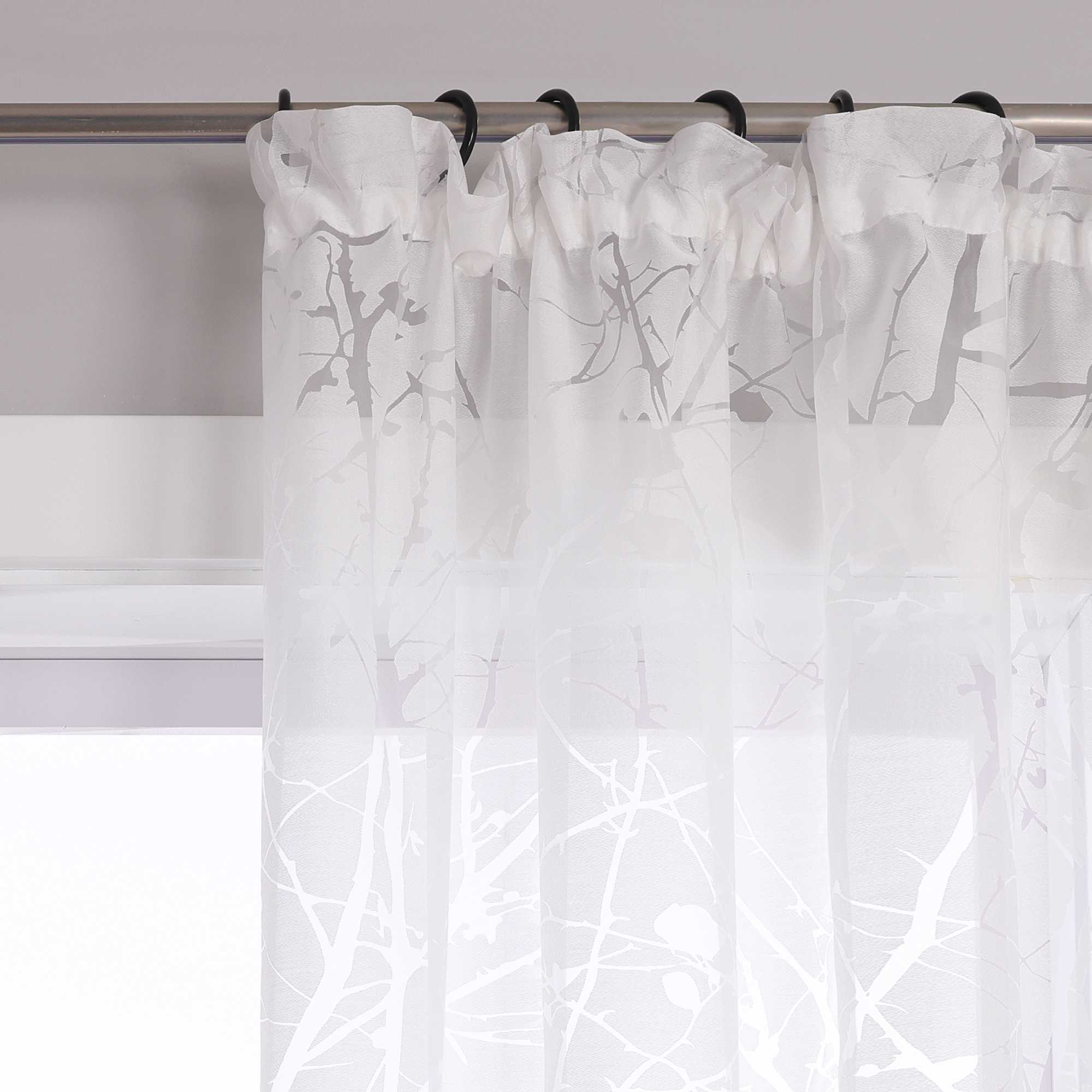 Curtain with Floral Pattern Light-Filtering White 1 Piece - Curtain-Tape Panel, White