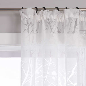 Curtain with Floral Pattern Light-Filtering White 1 Piece - Curtain-Tape Panel, White