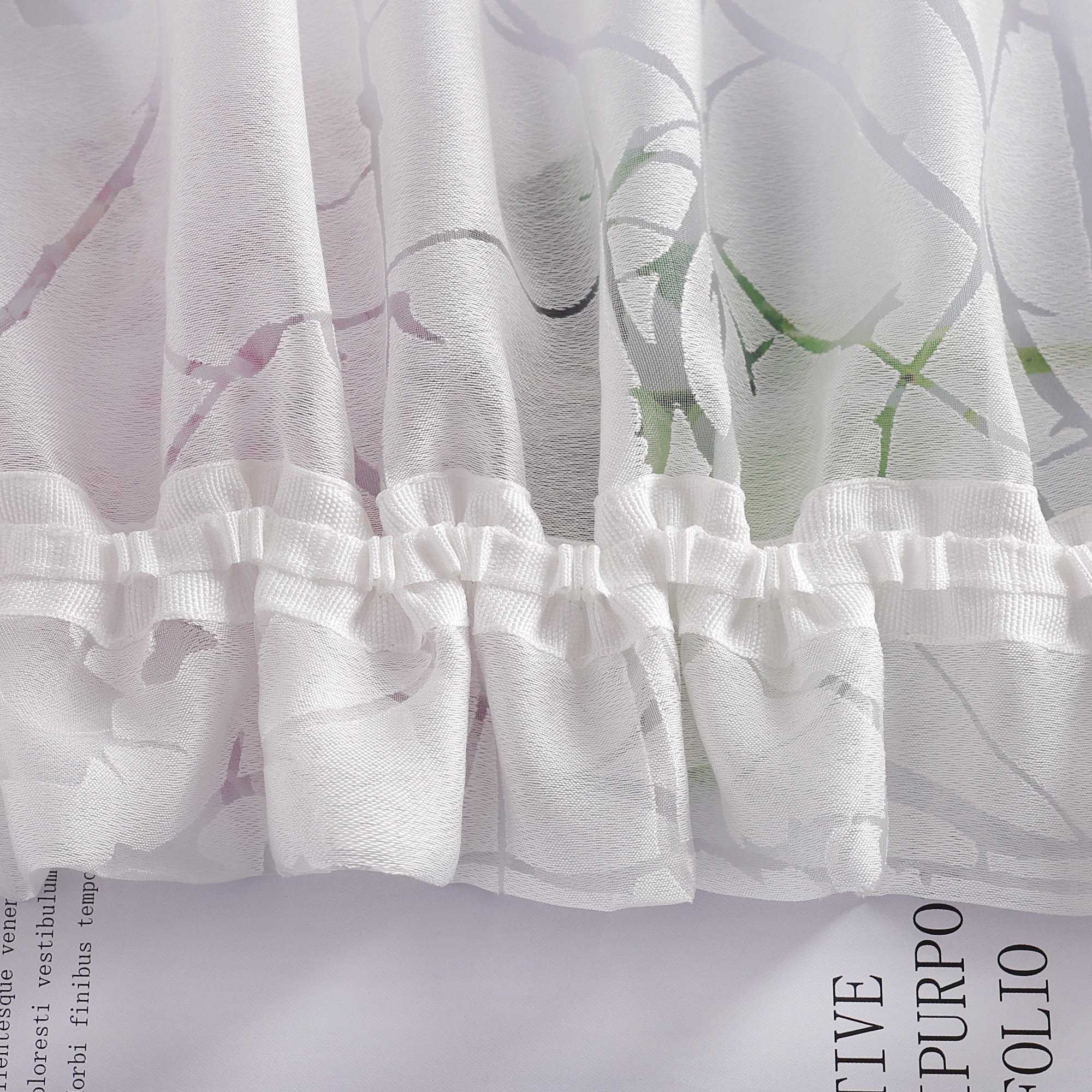 Curtain with Floral Pattern Light-Filtering White 1 Piece - Tab-Top Panel, White