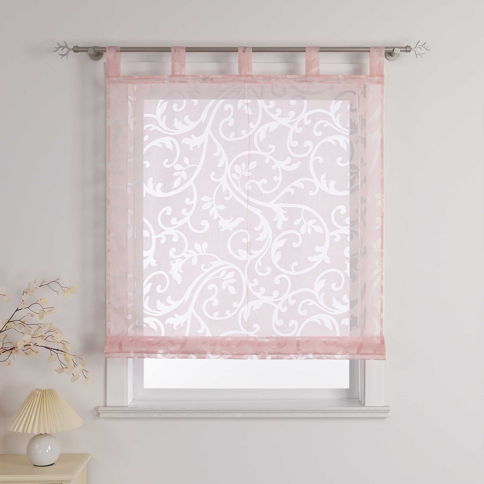 Roman Shade with Floral Pattern Cafe with Tab-Top Hanging 1 Piece - Sand, W x H 60 x 150cm