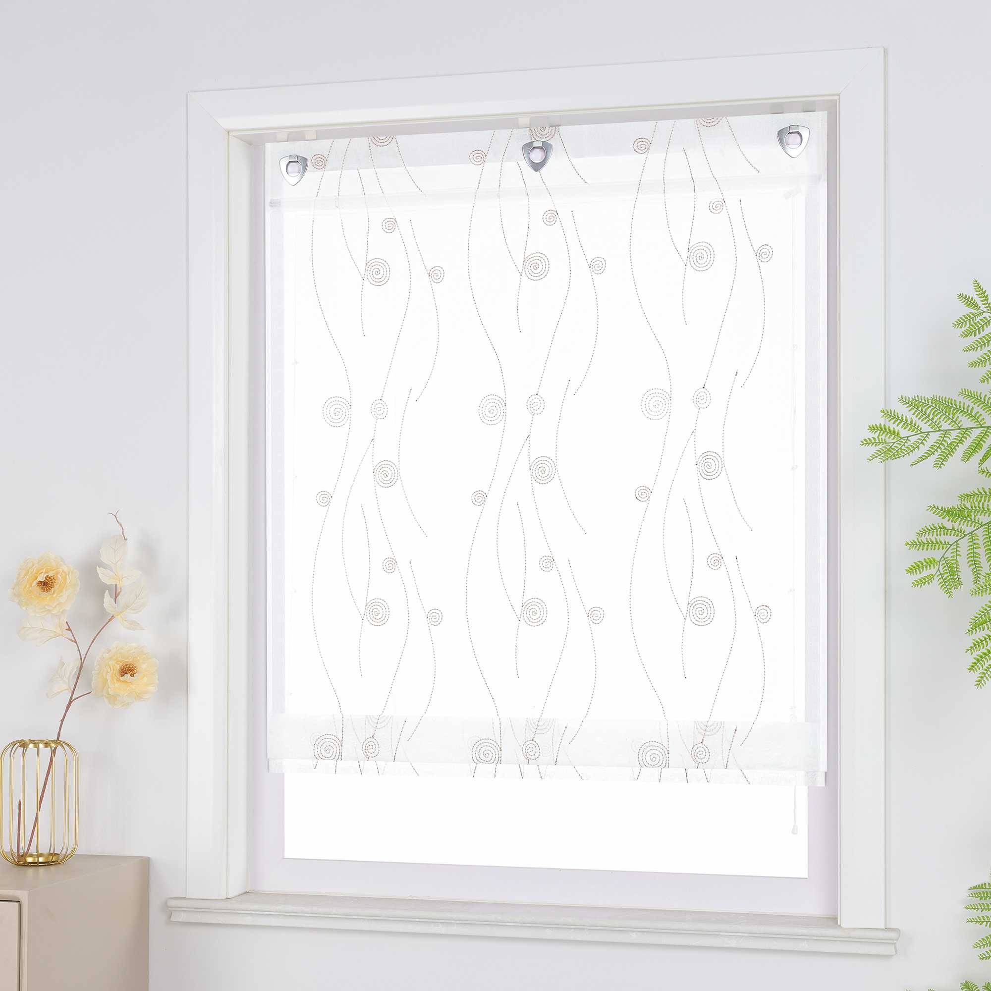 Roman Shade with Circle Pattern and Hook Hanging