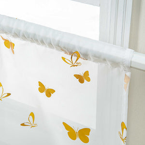 Cafe Curtain with Butterfly Shimmer Print Modern, Short - Silver, H x W 45 x 120cm