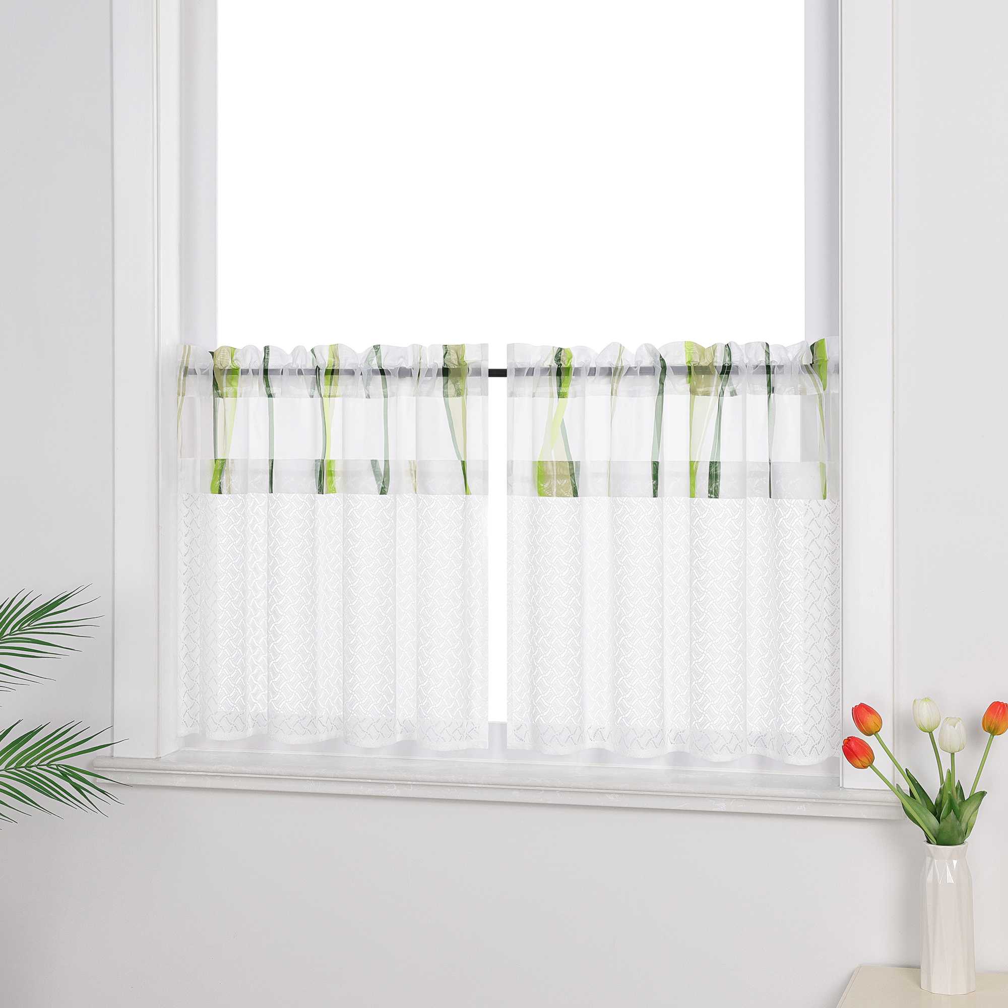 Cafe Curtain with Fine Line Pattern Set of 2 - Brown, H x W 45 x 90cm