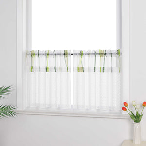 Cafe Curtain with Fine Line Pattern Set of 2 - Brown, H x W 45 x 90cm