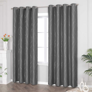Blackout Grommet Curtain with Silver Accents - Dark Gray, H x W 145 x 140 cm