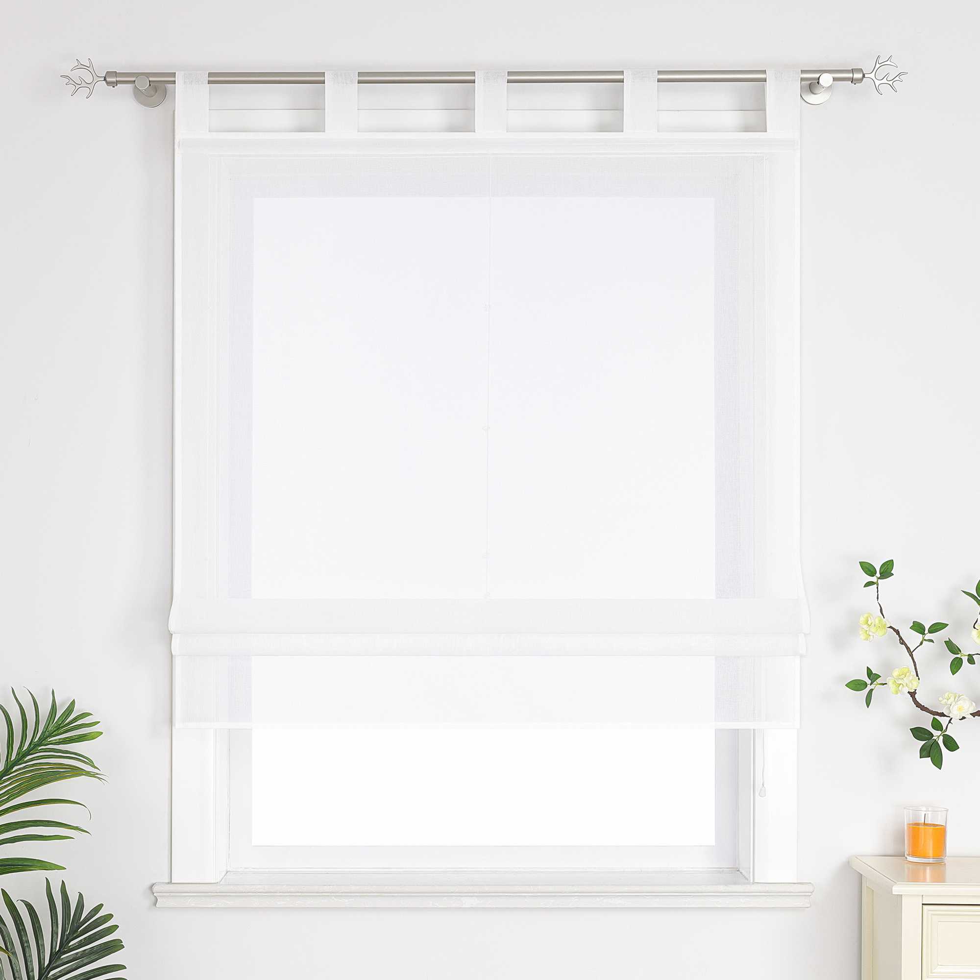 White Roman Shade in Linen-Look - White, W x H 60 x 140cm